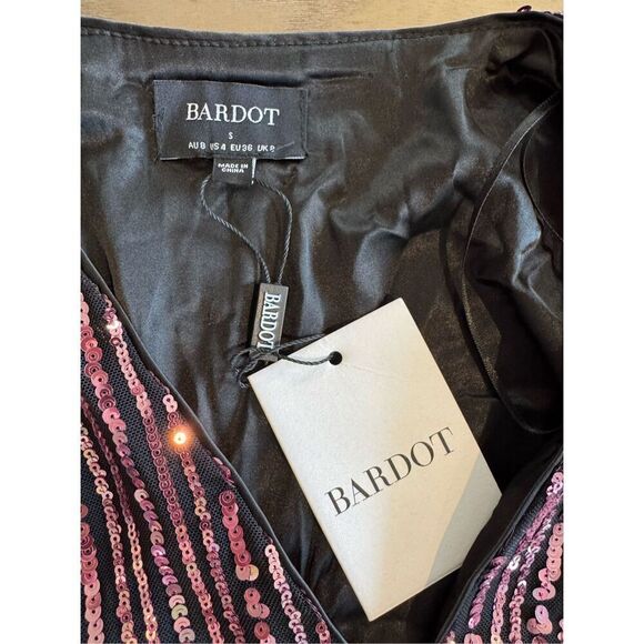 NWT Bardot Black Pink Stripe Sequin Bellissa Mini Dress Size 4 Small - Picture 6 of 8